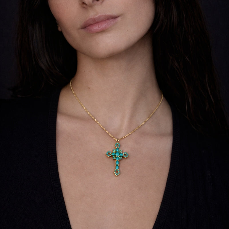 Turquoise resin cross necklace