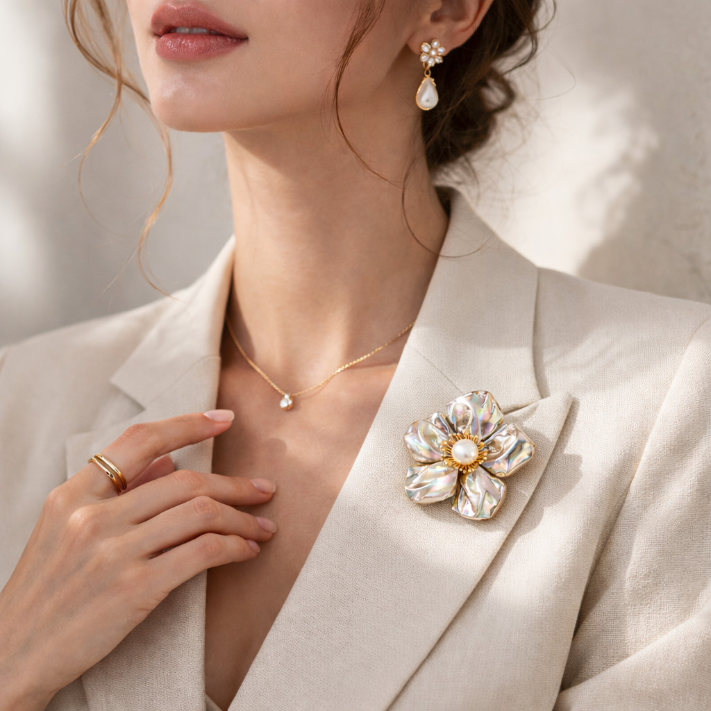 Luma Shell Petal Flower Brooch