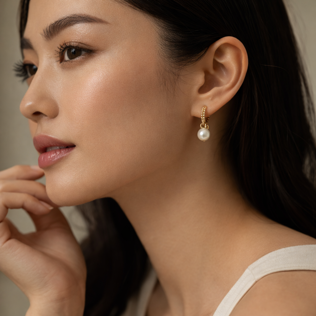 Diamond Hoop Pearl Drop