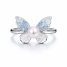 Aurora Sakura Pink Freshwater Pearl Crystal Butterfly Ring | 8mm