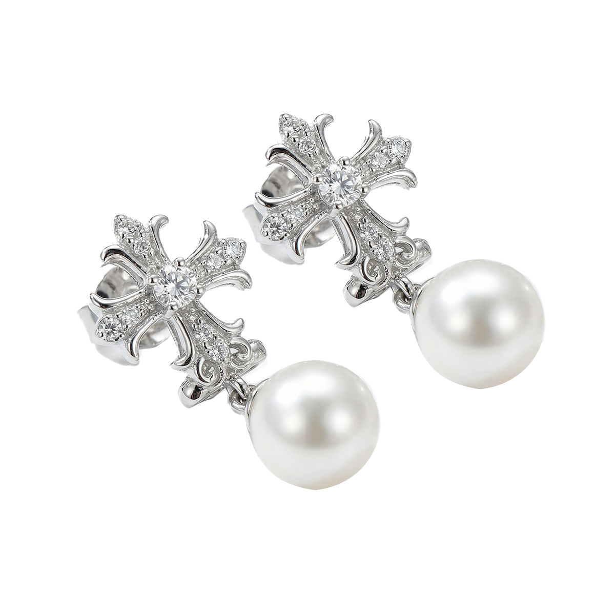 Cross Motif Akoya Glow Earrings 1