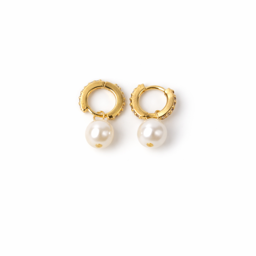 Diamond Hoop Pearl Drop 1