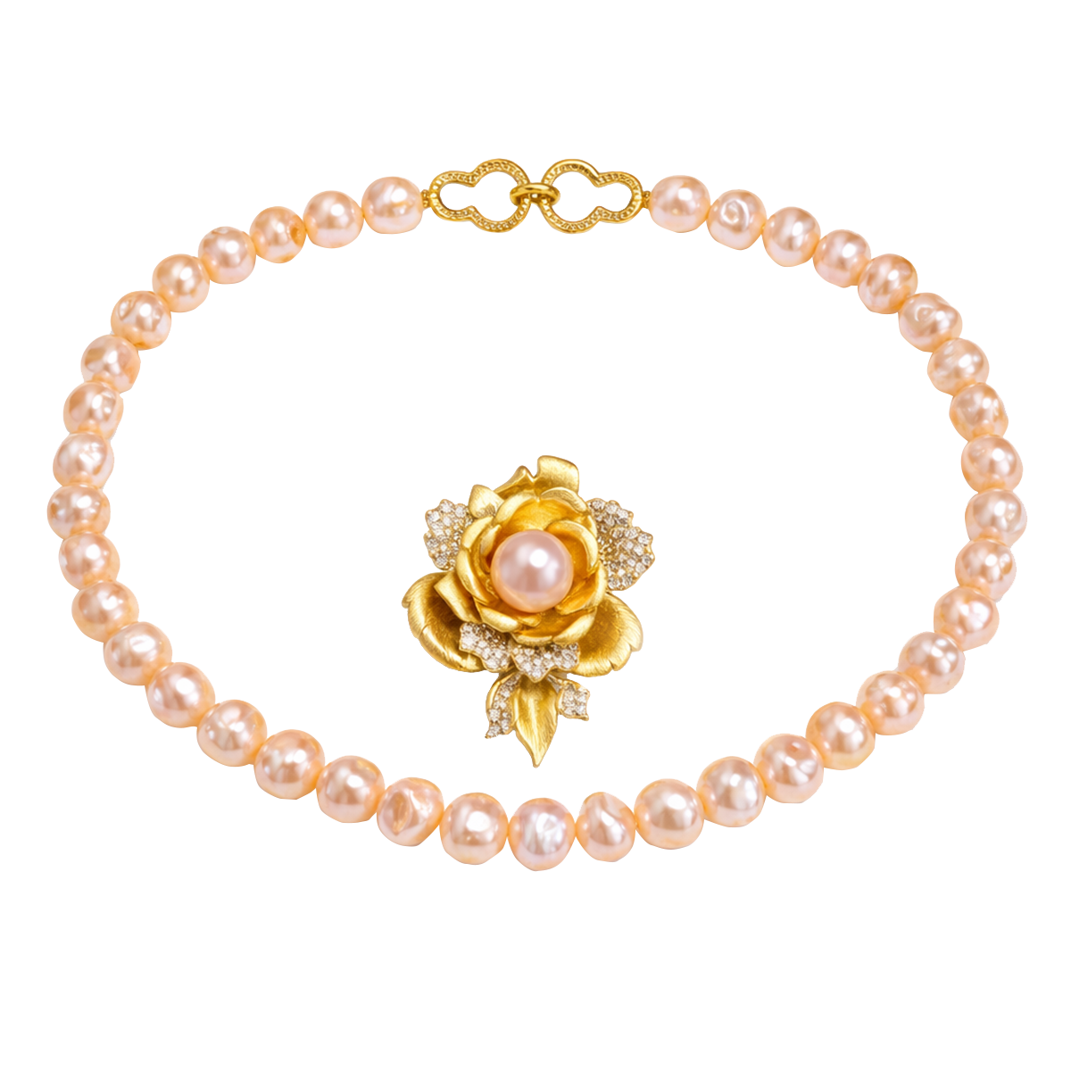Edison Baroque Pearl Necklace Gift Set with Floral Brooch 1