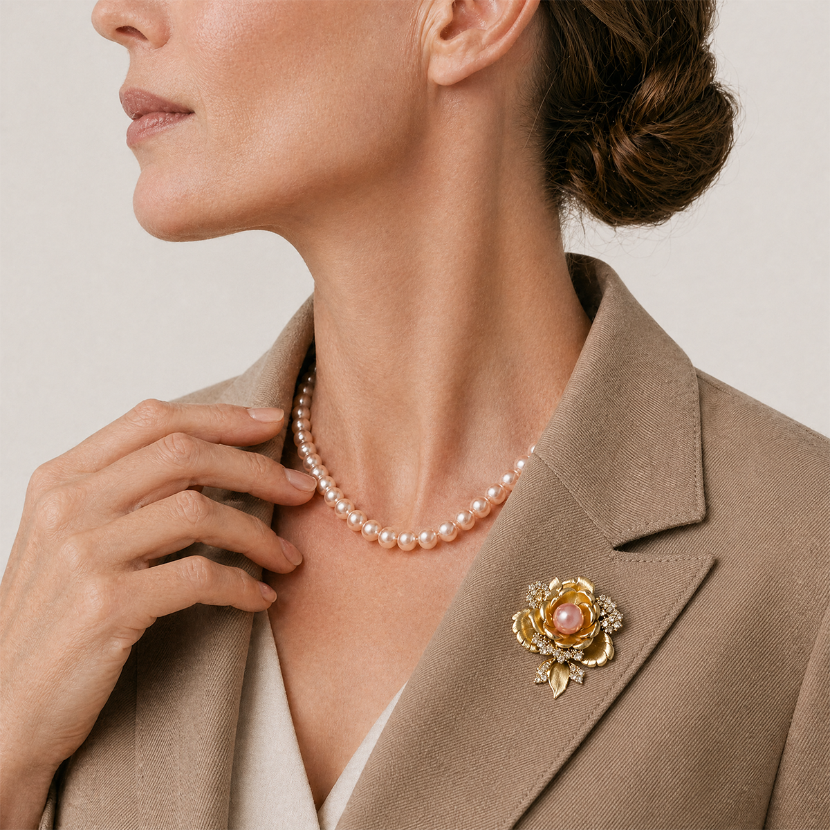 Edison Baroque Pearl Necklace Gift Set with Floral Brooch 2