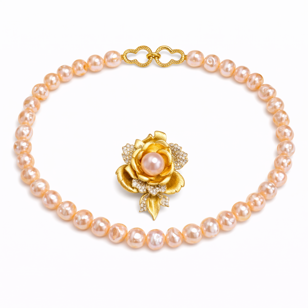 Edison Baroque Pearl Necklace Gift Set with Floral Brooch 6
