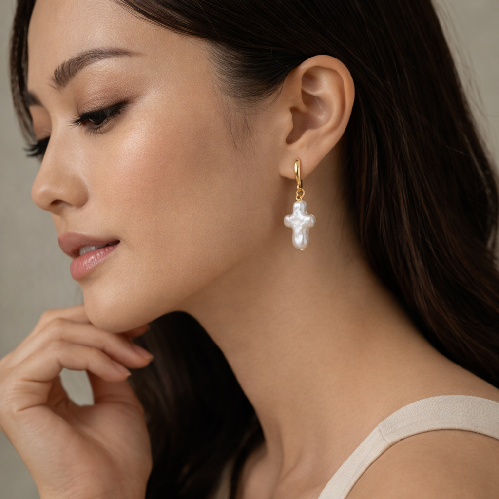 Cross Pearl Drop