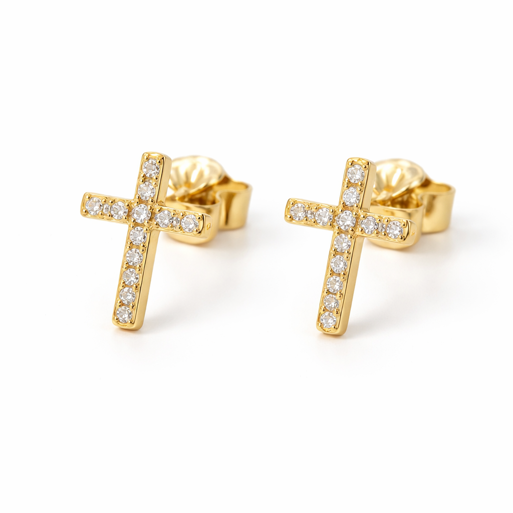 Diamond Cross Stud Earrings