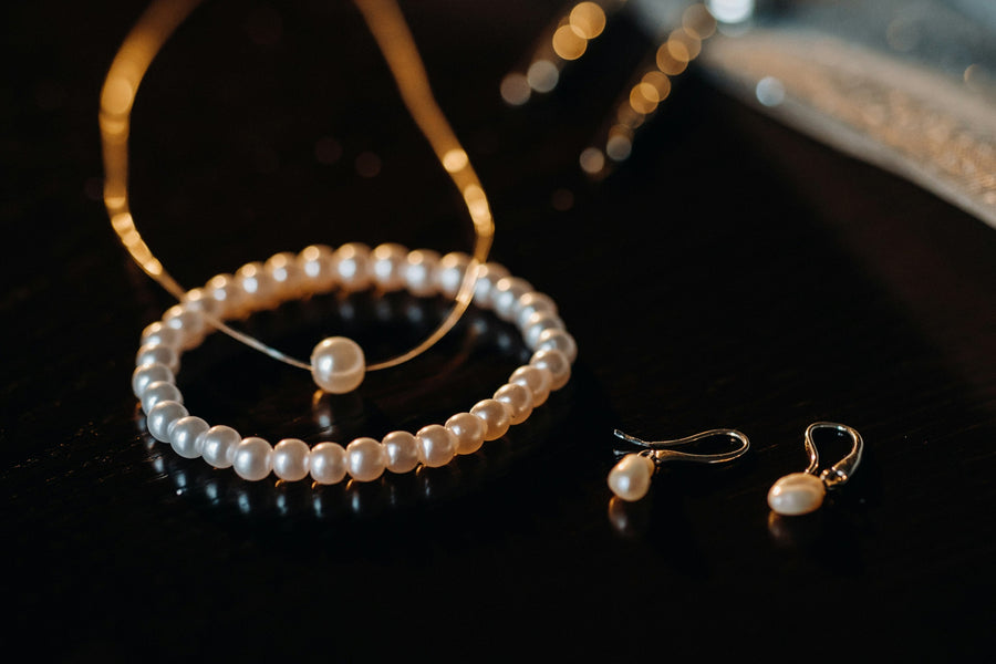 Bridal earrings on veil