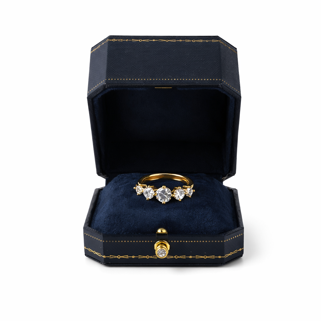 luxury five-stone ring in gift box